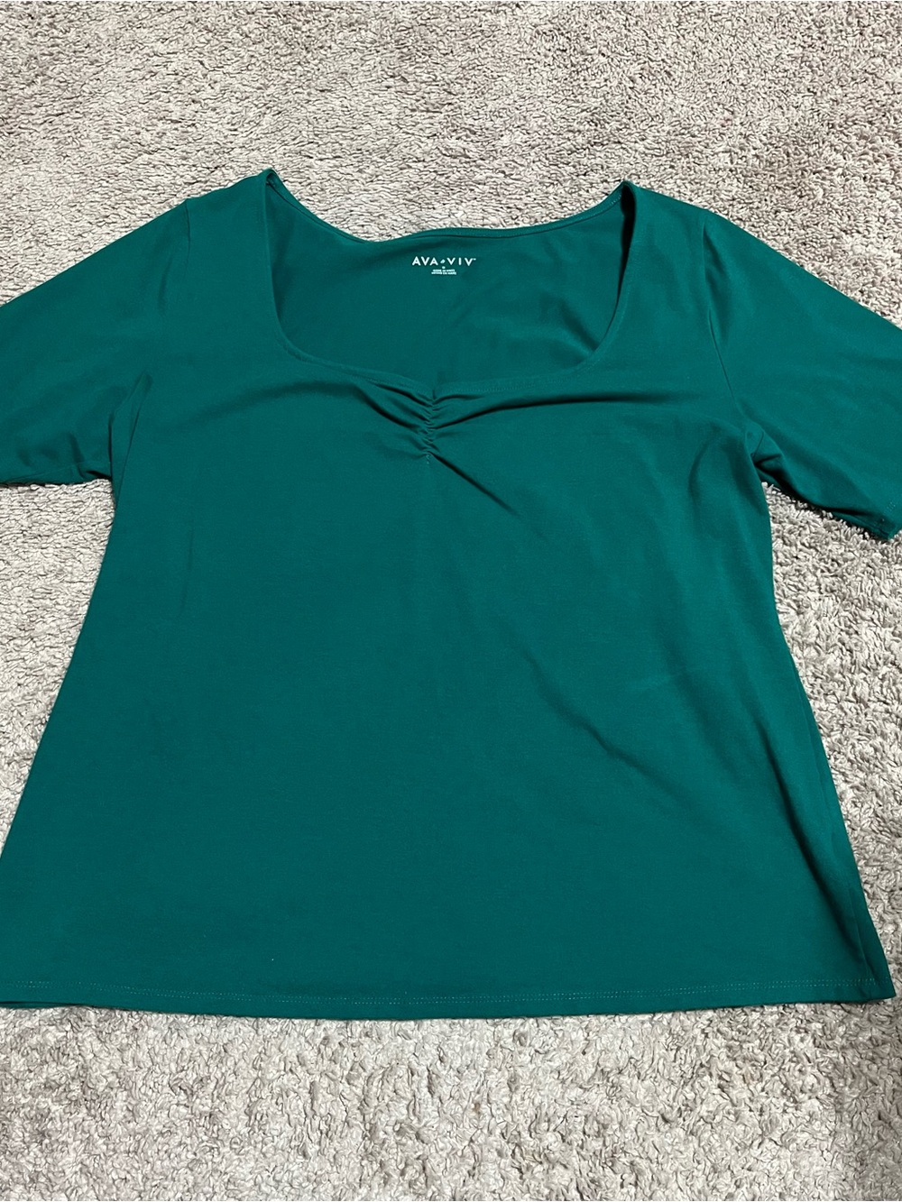 Ava & Viv Women’s Knit Stretch T-Shirt Short Sleeve Scoop Neck Ruched Green 1X